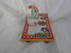 Beautiful Hand Painted Lord Ganesh with Chowki in White Marble in 6" x 4" size